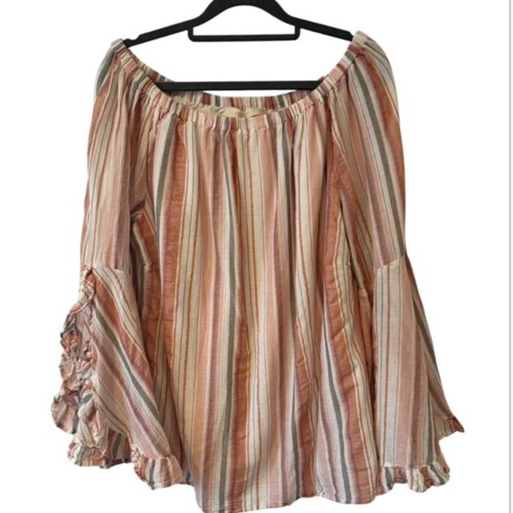 a beautiful soul Prairie Boho Striped Cottagecore Flare Sleeve Tunic Size L